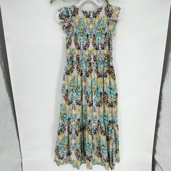 Anthropologie The Peregrine Midi Dress SM Chartreuse Smocked Cottagecore Prairie - Picture 7 of 14